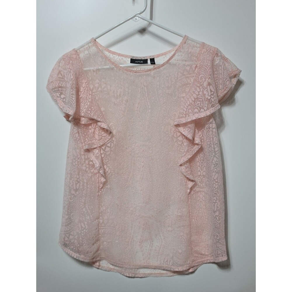 Apt. 9 Women Size Large Light Pink Lace Ruffle Short Sleeve Top